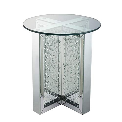 Benjara, Silver Benzara Round Mirrored End Table with Metal Framework