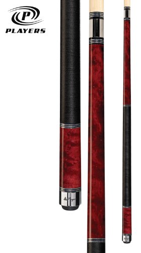 Players C-960 Classic Crimson Birds-Eye Maple with Triple Silver Rings Cue, 20-Ounce