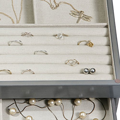 Mele & Co. Misty Glass Top Wooden Jewelry Box (Oceanside Grey Finish)