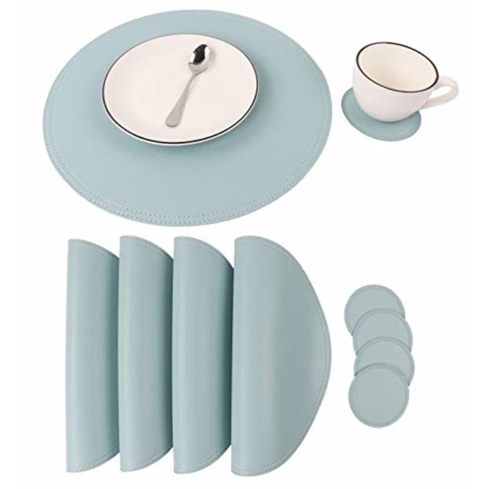 Jovono Faux Leather Round Placemats and Coasters, Coffee Mats Kitchen Table Mats, Waterproof, Easy to Clean for Kitchen Dining R