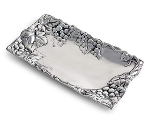 Arthur Court Metal Bread Serving Tray Grape Pattern Sand Casted in Aluminum with Artisan Quality Hand Polished Design Tarnish-Fr