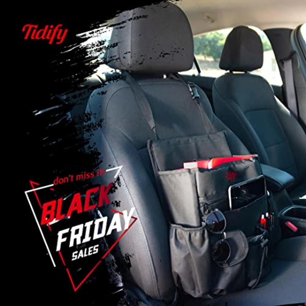 Tidify Car Front Seat Organizer [2021 Updated] with Dedicated Tablet and Laptop Storage Stabilizing Side Straps Soft Adjustable 