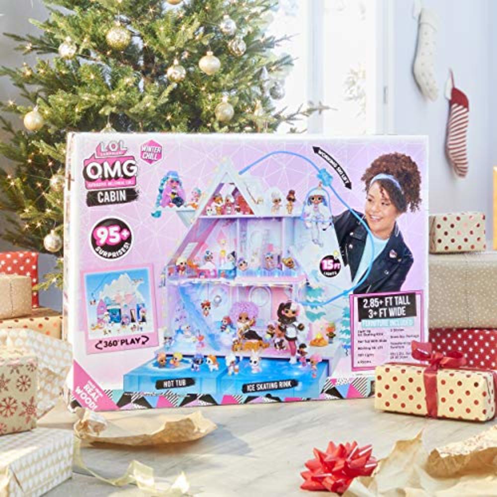 L.O.L. Surprise! LOL Surprise OMG Winter Chill Cabin Wooden Doll House Playset with 95+ Surprises - Exclusive Colorful Dollhouse with Hot Tub, Re