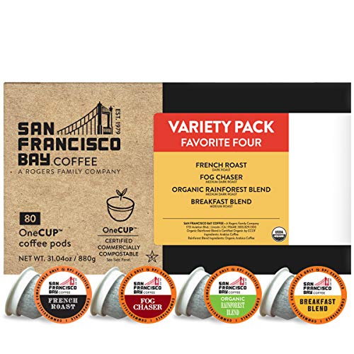 San Francisco Bay SF Bay Coffee OneCUP Variety Pack 80 Ct Compostable Coffee Pods, K Cup Compatible including Keurig 2.0 (Packaging May Vary)