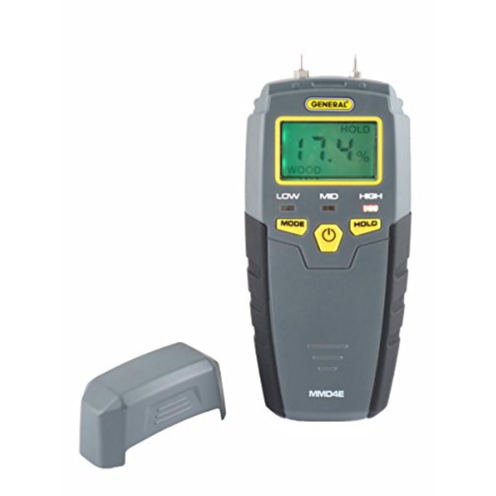 General Tools MMD4E Digital Moisture Meter, Water Leak Detector, Moisture Tester, Pin Type, Backlit LCD Display With Audible and