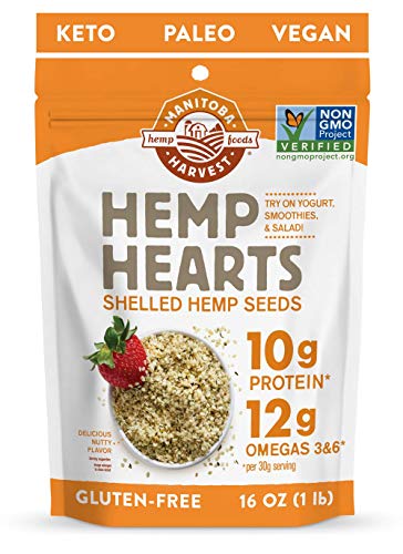 MANITOBA HARVEST Hemp Hearts Shelled Hemp Seeds, 16oz; 10g Plant Based Protein and 12g Omega 3 & 6 per Serving | Perfect for smoothies, yogurt & 