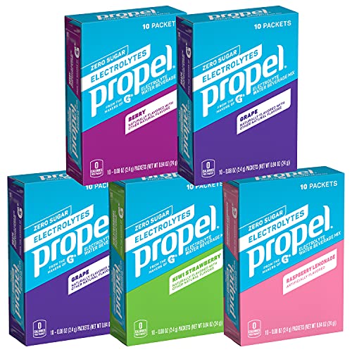 Propel Powder Packets 4 Flavor Variety Pack With Electrolytes, Vitamins and No Sugar (50 count) (Packaging May Vary)