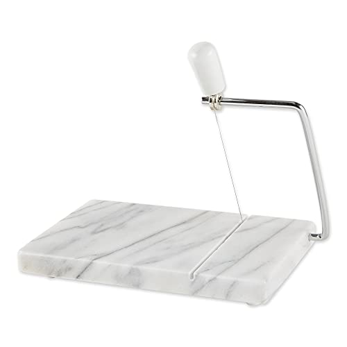 RSVP International White Marble Cheese Slicer & Cutting Board, 5" x 8" | Cut Cheeses, Meats, & Other Appetizers | Each Piece Uni