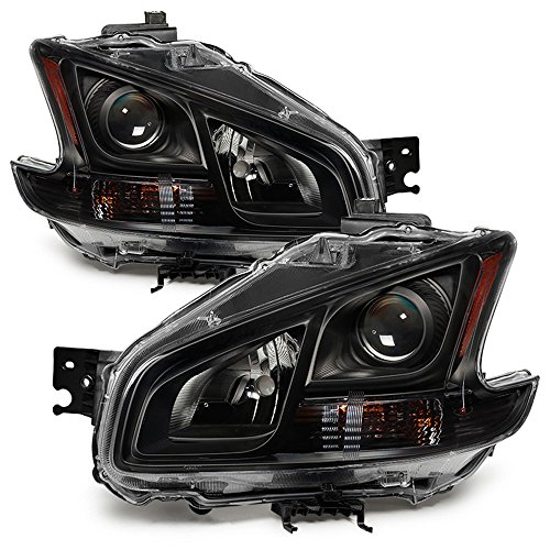 ACANII - For Black Headlamps Set 2009-2014 Nissan Maxima Halogen Projector Headlights Driver + Passenger Side