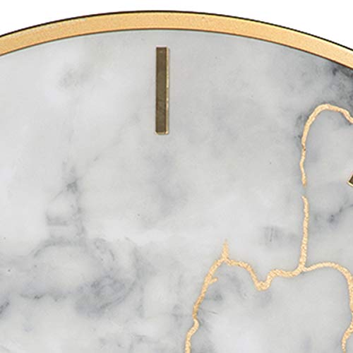 Benjara Round Metal Wall Clock with Faux Marble Background, Gold and White
