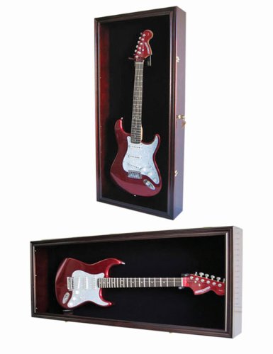 DisplayGifts 42" Electric Guitar Display Case Cabinet Hanger UV Protection Mahogany Finish