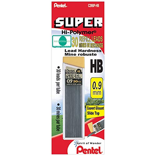 Pentel Super Hi-Polymer Lead Refill , 0.9 mm Thick, HB, 30 Pieces of Lead (C29BPHB)