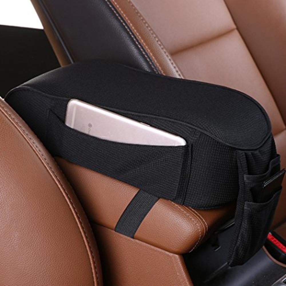 MLOVESIE Auto Center Console Armrest Pillow, Memory Foam Car Armrest Cushion with Phone Holder Storage Bag Universal Fit for Mos