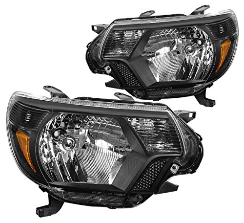 DNA Motoring HL-OH-TT12-BK-AM Black Housing Amber Corner Headlights Replacement Compatible with 12-15 Tacoma