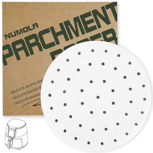 Numola Air Fryer Parchment Paper, Numola 100 Pcs Air Fryer Liners, 9 Inch Perforated Parchment Paper for Air Fryer, Parchment Paper Air