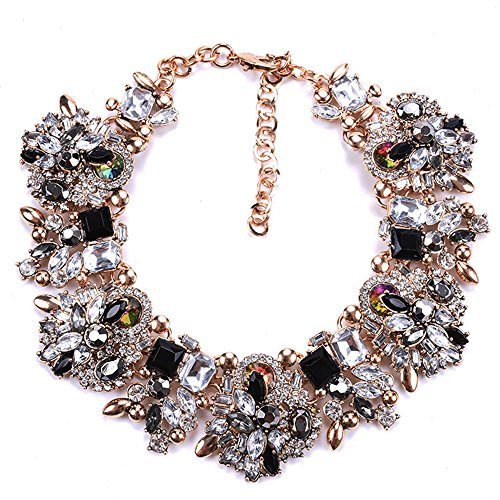 Zthread Rhinestone Bib Statement Necklace Vintage Chunky Chain Choker Collar Necklace Crystal Beads Women Fashion Jewelry Necklace (Blac