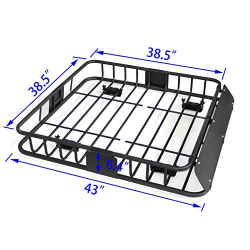 HTTMT MT371-029-M 43 Inches Universal Black Roof Rack Cargo Carrier w/Luggage Hold Basket SUV
