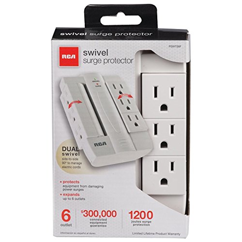 RCA PSWTS6F Wall Tap Surge Protector with 6 Swivel Outlets,White