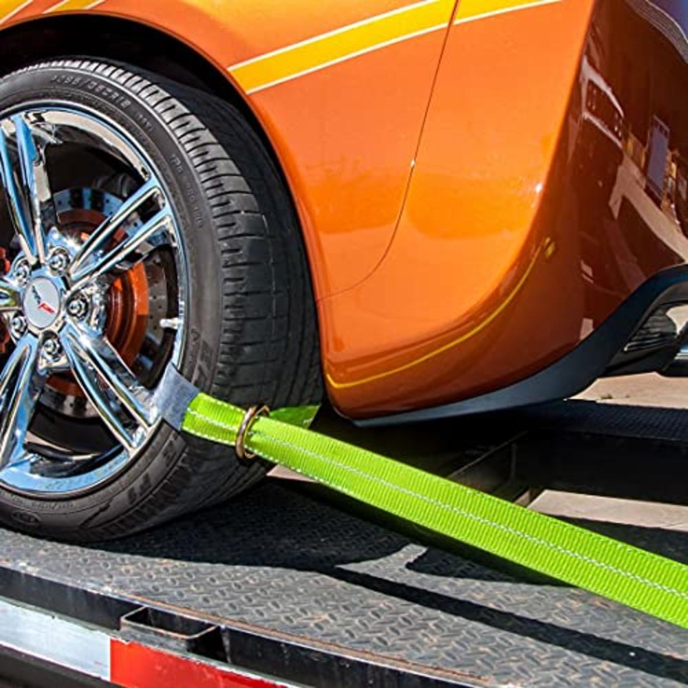 VULCAN Exotic Car Rim Tie Down Set - 2 Inch x 144 Inch, 4 Straps - High-Viz - 3,300 Pound Safe Working Load