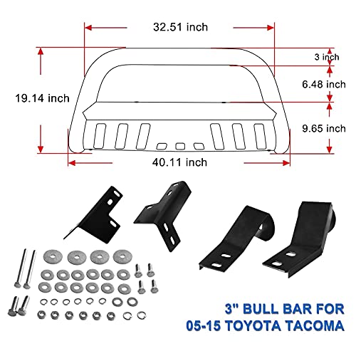 AUTOSAVER88 Bull Bar Compatible for 05-15 Toyota Tacoma 3" Tube Brush Push Grille Guard Front Bumper (Silver)