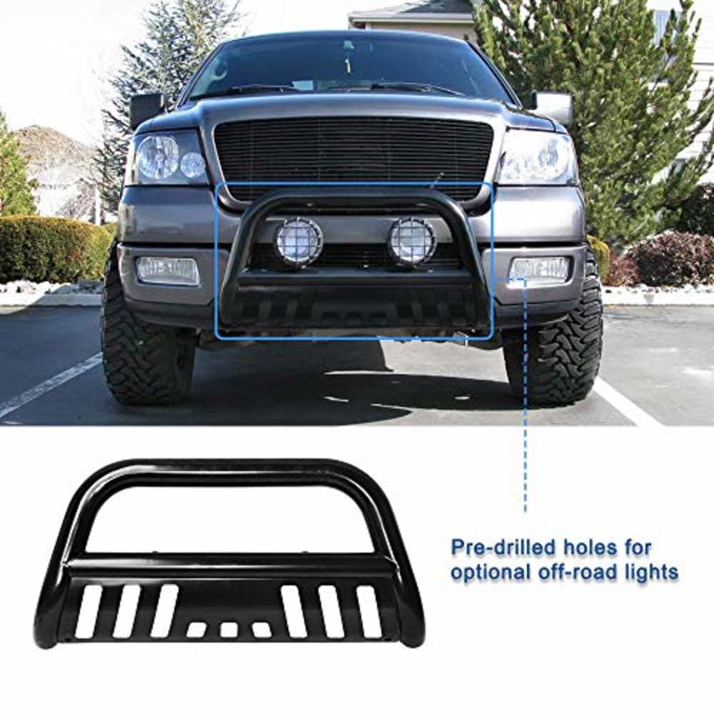 AUTOSAVER88 Bull Bar Compatible for 2004-2021 Ford F150 / 2003-2014 Navigator Black HD Heavy Duty 3" Tube Brush Push Front Bumpe