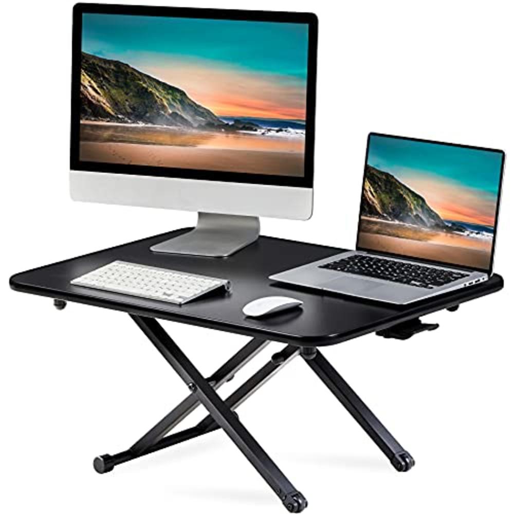 FITUEYES Height Adjustable Standing Desk 30 Gas Spring Riser Desk Converter for Dual Monitor Sit to Stand in Seconds FSD108001MB