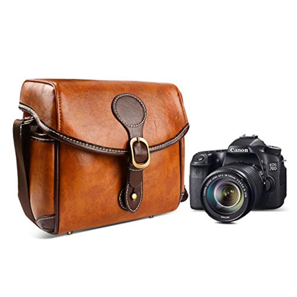 Topixdeals Vintage Camera Bag, DSLR Shoulder Camera Bag with Removable Inserts, Waterproof Shockproof Camera Case for Canon, Nik