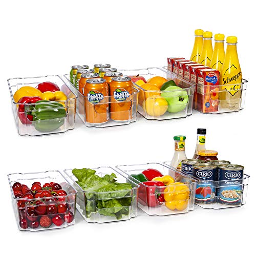 HOOJO Refrigerator Organizer Bins - 8pcs Clear Plastic Bins For Fridge, Freezer, Kitchen Cabinet, Pantry Organization and Storag