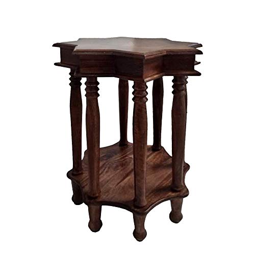 The Urban Port Star Shape Top Mango Wood Accent End Table with shelf and Spool Turned legs, Brown