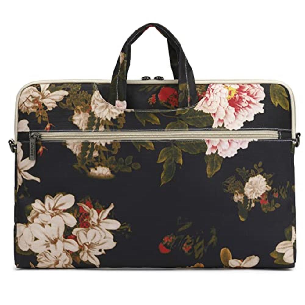 Dachee Black Peony Patten Waterproof Laptop Shoulder Messenger Bag Case Sleeve for 14 Inch 15 Inch Laptop Case Laptop Briefcase 