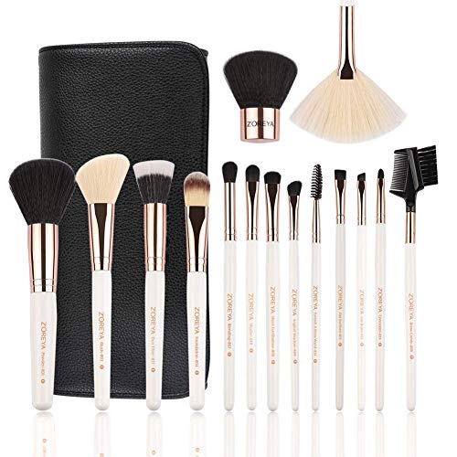 ZOREYA Makeup Brushes Set,15pcs Rose Gold Luxury and Fashion Makeup Brushes,Professional Premium Synthetic Foundation Powder Con