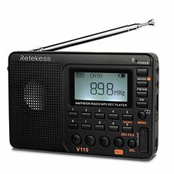 Retekess V115 Digital AM FM Radio Portable, Rechargeable Radio Digital Tuner, 9 Band Shortwave Radios, Support Micro SD Card and