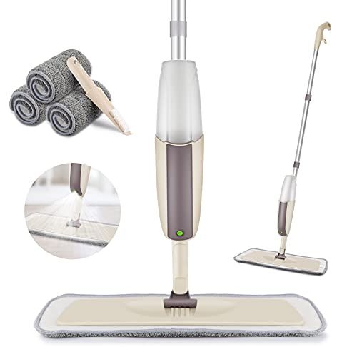 HOMTOYOU Spray Mop Upgrade for Floor Cleaning - Floor Mop with a Refillable Spray Bottle and 3 Washable Pads, Flat Mop for Home 
