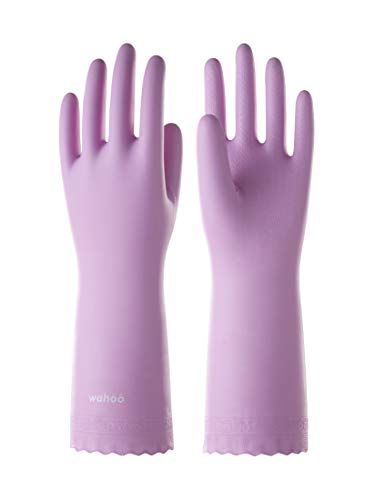 LANON Protection Wahoo PVC Dishwashing Cleaning Gloves, Skin-Friendly, Reusable Kitchen Gloves with Cotton Flocked Liner, Non-Slip, Medium