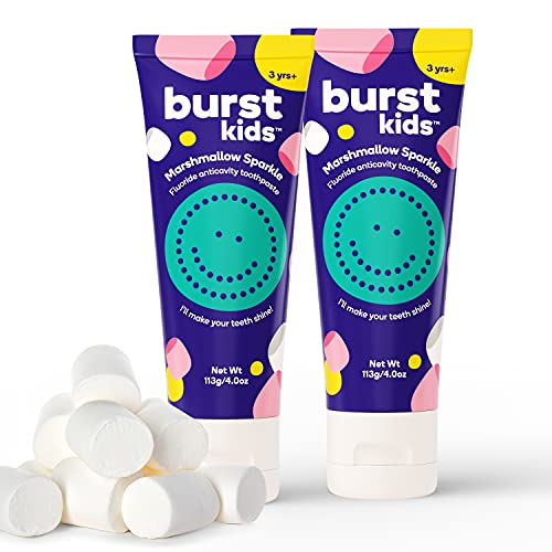 BURSTkids Marshmallow Sparkle Anticavity Fluoride Children’s Toothpaste,  Safe, Effective, Gentle, Tasty Marshmallow Toothpaste f