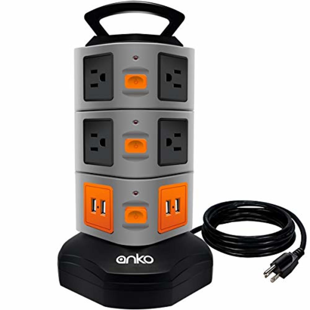 ANKO Power Strip Tower, ANKO 3000W 13A 16AWG Surge Protector Electric Charging Station, 10 Outlets 4 USB Ports 6 feet Heavy Duty Exte