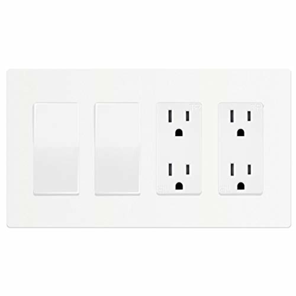 ENERLITES - SI8834-W-STICKER Screwless Decorator Wall Plates Child Safe Outlet Covers, Size 4-Gang 4.68" H x 8.30” L, Unbreakabl