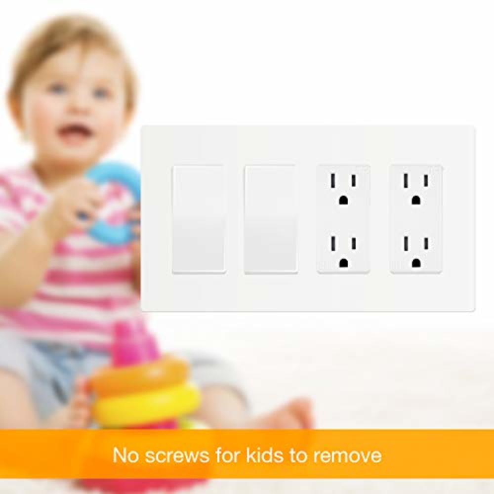 ENERLITES - SI8834-W-STICKER Screwless Decorator Wall Plates Child Safe Outlet Covers, Size 4-Gang 4.68" H x 8.30” L, Unbreakabl