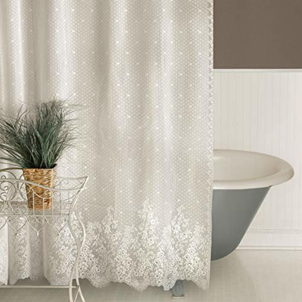 Heritage Lace, White Floret 72x72 Shower Curtain, 72 inch Wide by 72 inch Drop