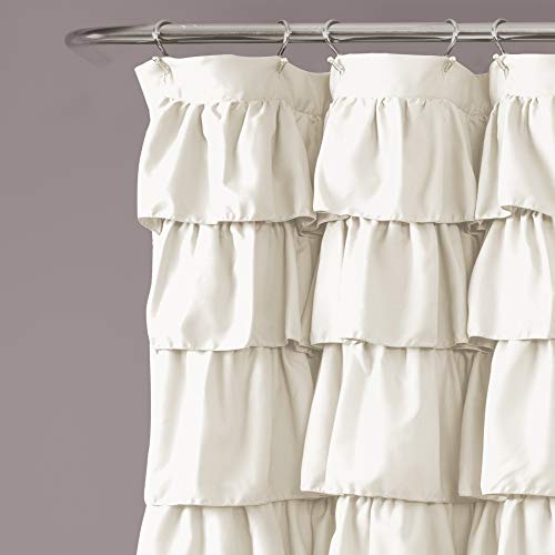 Lush Decor, Ivory Ruffle Shower Curtain | Floral Textured Shabby Chic Farmhouse Style Design, 72 x 72