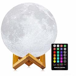 LOGROTATE Moon Lamp, LOGROTATE 3D Printing LED 16 Colors Moon Light, Decorative Lights Night Light with Remote&Touch Control and Adjustabl