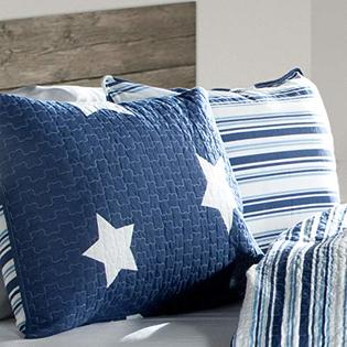Lush Decor Navy Star Quilt-Reversible 3 Piece Pattern Striped Bedding Set  with Pillow Shams, Full/Queen