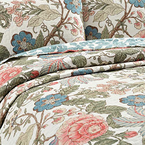 Lush Decor Floral Sydney 3-Piece Quilt Set Reversible Bedding (King), Leaf Print