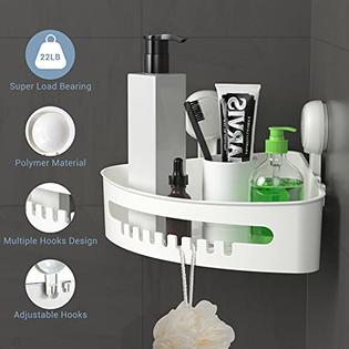 BUDGET & GOOD Corner Shower Caddy Suction Cup, Reusable Plastic Shower Caddy  Holds up to 22LB