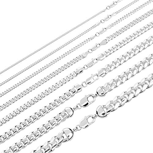 HarlemBling Solid 925 Sterling Silver Miami Cuban Link Chain - 2-12mm 18-30"- Great Mens Or Ladies Heavy Necklace for Pendants - Italy Made 