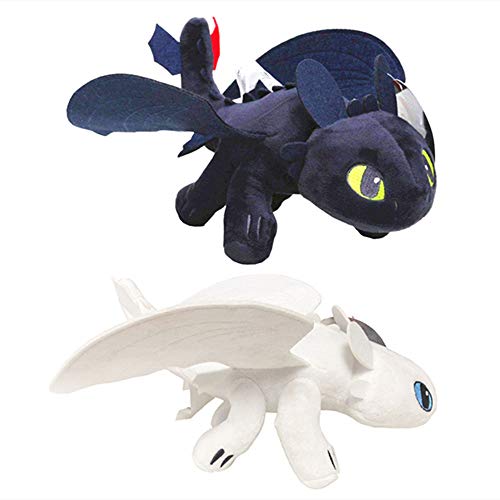 YUESUO How to Train Your Dragon Toothless Light & Night Fury Soft Toy Features 10inch Plush Deluxe Plush Dragon for Children 2 Pack