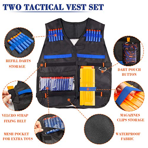 AILUKI 2 Pack Kids Tactical Vest Kit for Nerf Guns Game N-Strike Elite Series Wars with Refill Darts, Reload Clips, Dart Pouch, Tactica