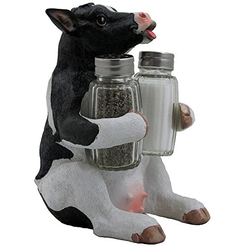 BATEMEN W Holstein Cow Glass Salt and Pepper Shaker Set with Holder  Figurine in Tabletop Country Kitchen Decor or Decorative Farm Animal C