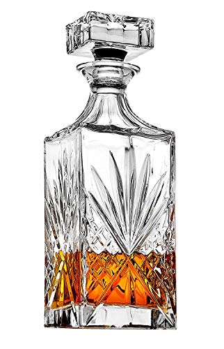 James Scott 6-Piece Crystal Whiskey Decanter Set - Lead Free Elegant Decanter with Beautiful Stopper and 4 Exquisite Old Fashion