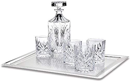 James Scott 6-Piece Crystal Whiskey Decanter Set - Lead Free Elegant Decanter with Beautiful Stopper and 4 Exquisite Old Fashion